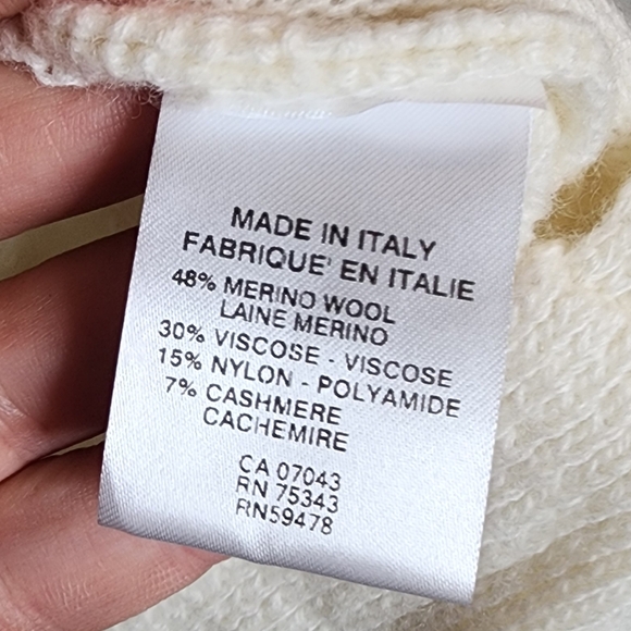 NWT Bianco & Blu Cashmere Merino Wool Cable Knit Cream Sweater Small Oversized - Picture 8 of 16